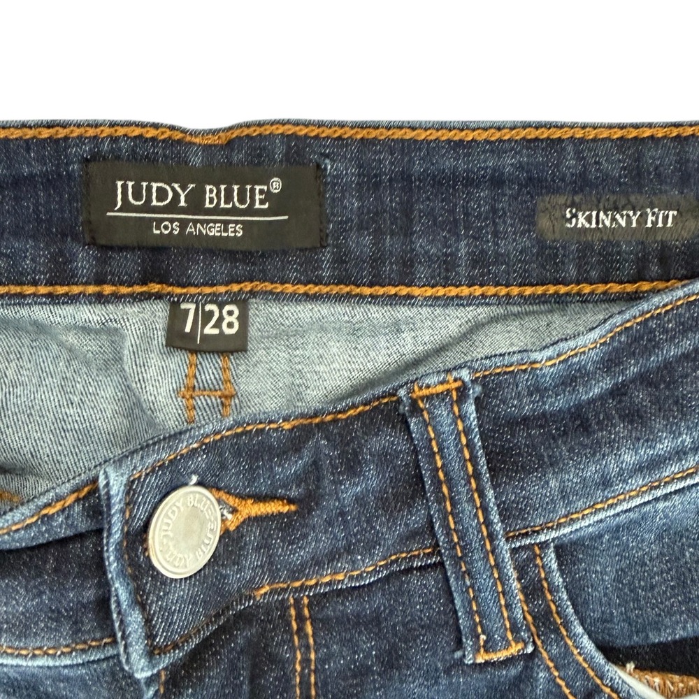 Judy Blue Skinny Fit Jeans Dark Wash Raw Fray Hem Womens 7/28 Comfort Western - Picture 2 of 10